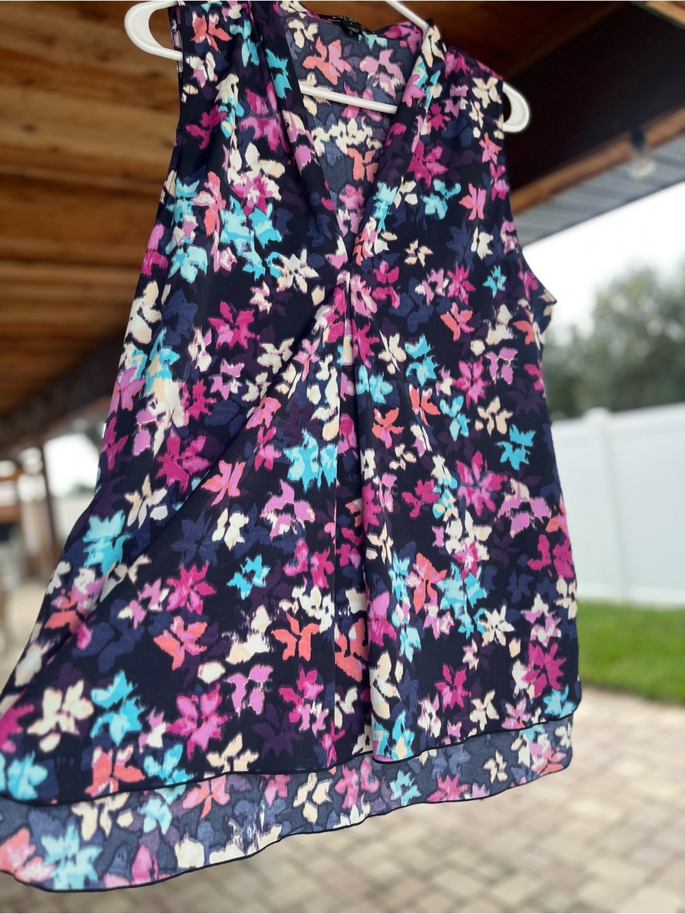 Nine West Navy Floral Sleeveless Blouse - Multicolor Floral